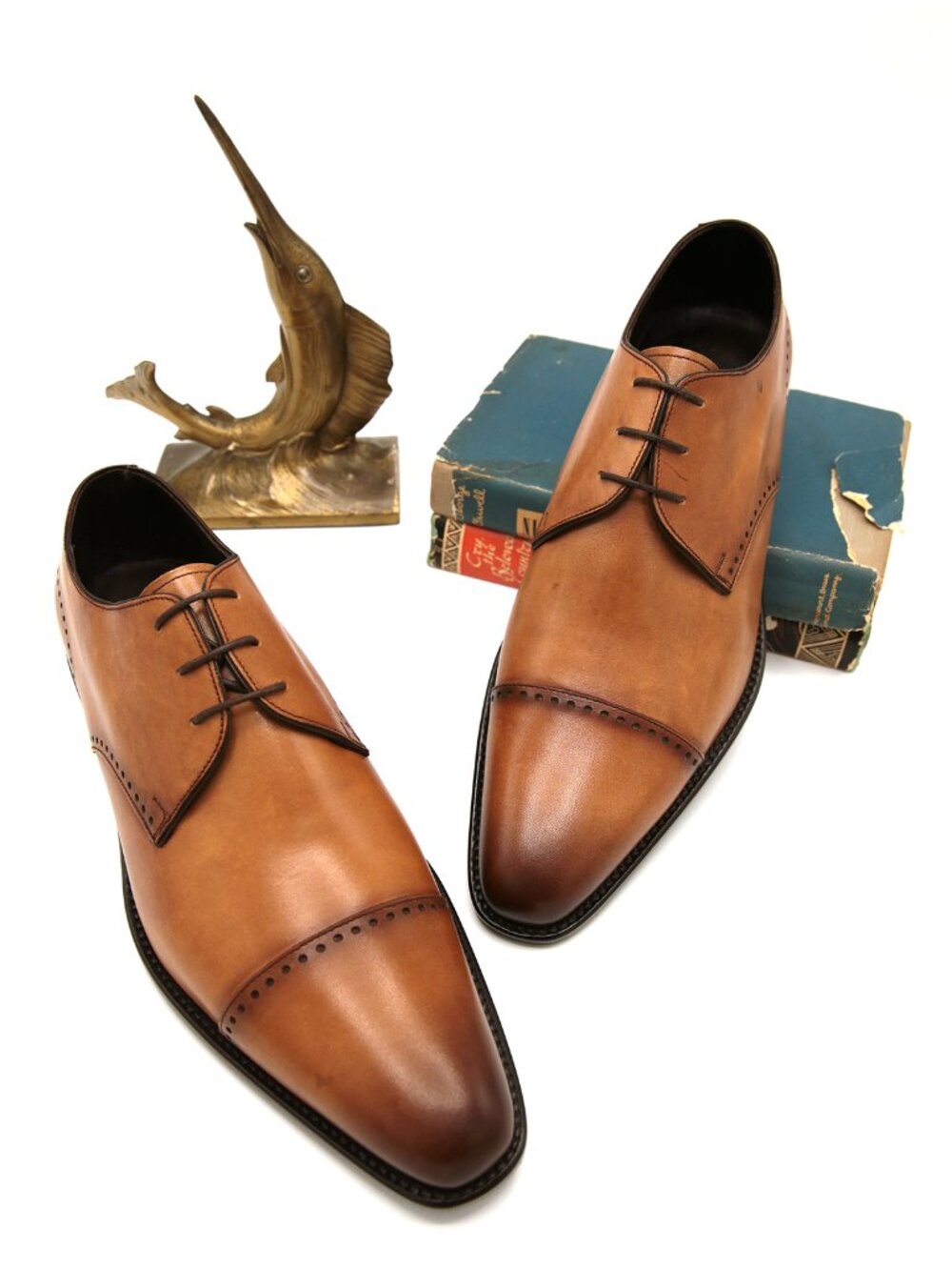 Ermenegildo Zegna Cap Toe Oxford Dress Shoes Cognac Brown Leather Made in Italy